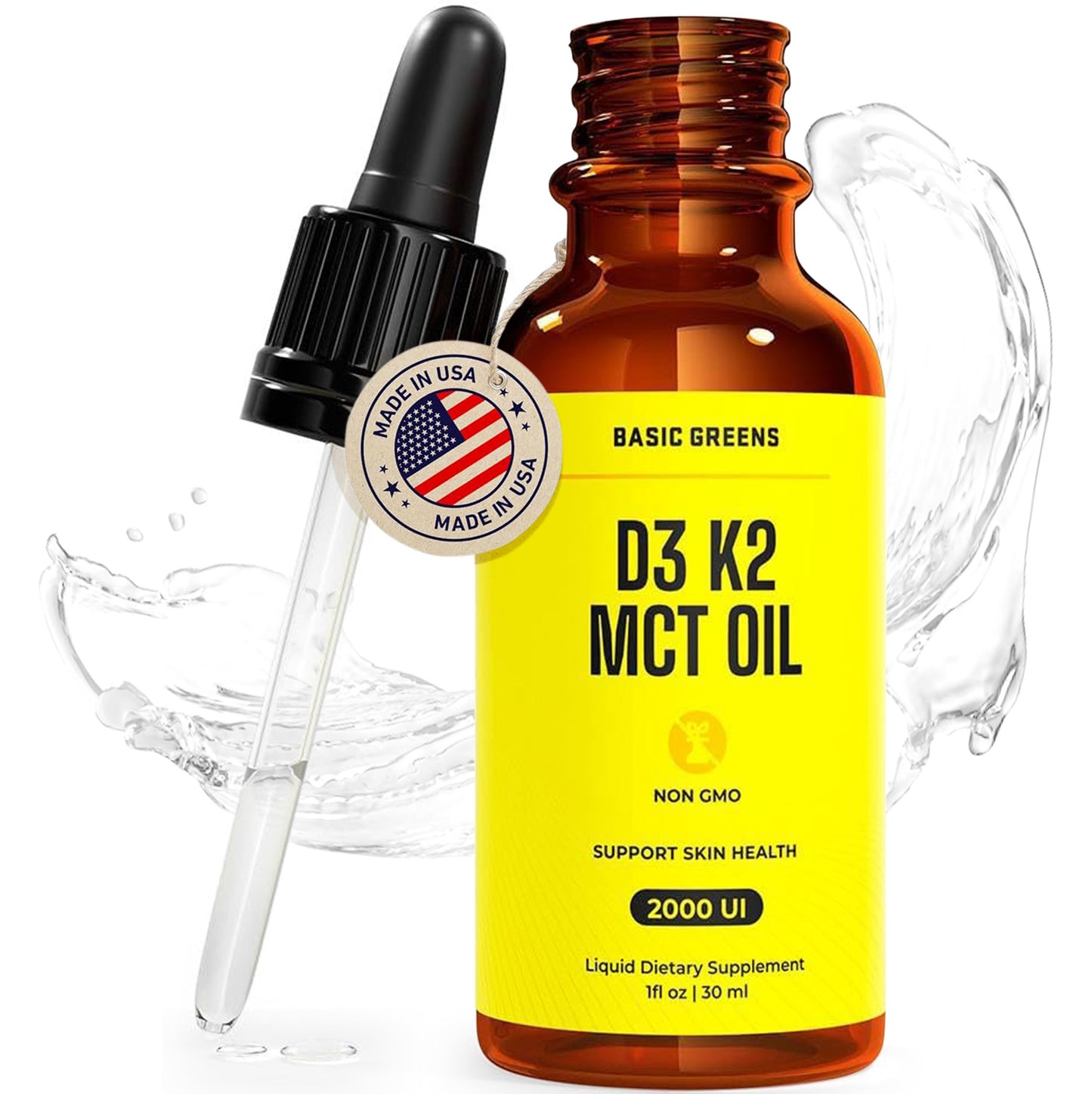 Vitamin D3 K2 Liquid Vitamin D Drops – Vitamin D3 K2 Liquid Supplement for Calcium Absorption Strong Bones, Immune & Mood Support for Adults & Overall Wellness, Sugar Free, VIT D3K2, Made in USA