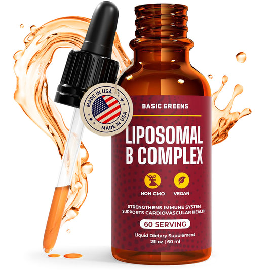 BASIC GREENS Liposomal B Vitamins Complex Liquid – High Absorption for Energy, Brain & Skin Health, Hair & Nails, Advanced Liposomal Delivery, Vegan, Non-GMO, 2 Fl Oz (Copy)