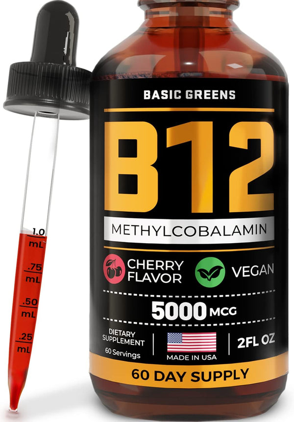 BASIC GREENS Vitamin B12 Sublingual (Vegan) 2 Fl Oz