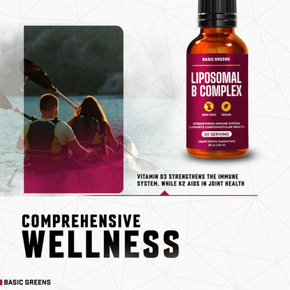 BASIC GREENS Liposomal B Vitamins Complex Liquid – High Absorption for Energy, Brain & Skin Health, Hair & Nails, Advanced Liposomal Delivery, Vegan, Non-GMO, 2 Fl Oz (Copy)