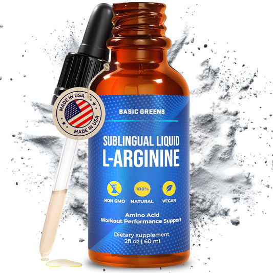 BASIC GREENS Sublingual Liquid L-Arginine Drops for Men & Women | Vegan Amino Acid Supplement | 60 Servings | Made in USA