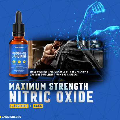 BASIC GREENS Sublingual Liquid L-Arginine Drops for Men & Women | Vegan Amino Acid Supplement | 60 Servings | Made in USA