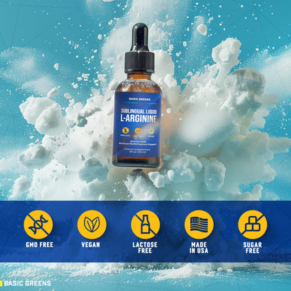 BASIC GREENS Sublingual Liquid L-Arginine Drops for Men & Women | Vegan Amino Acid Supplement | 60 Servings | Made in USA