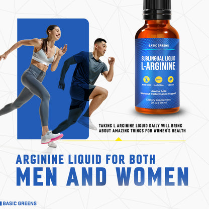 BASIC GREENS Sublingual Liquid L-Arginine Drops for Men & Women | Vegan Amino Acid Supplement | 60 Servings | Made in USA