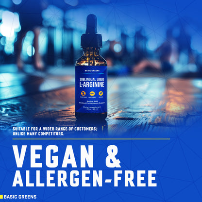 BASIC GREENS Sublingual Liquid L-Arginine Drops for Men & Women | Vegan Amino Acid Supplement | 60 Servings | Made in USA