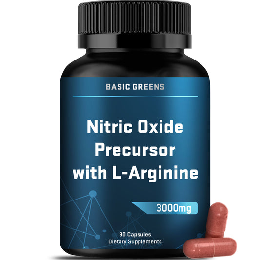 BASIC GREENS L-Arginine 3000mg B081B5KRM9 extra strength nitric oxide supplement, 90 vegan capsules.