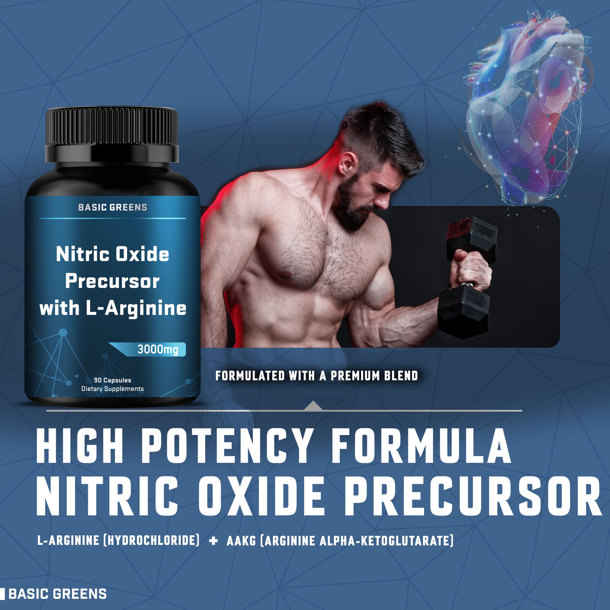 BASIC GREENS B081B5KRM9 L-Arginine for athletic performance, muscle recovery, and pre-workout nitric oxide support.