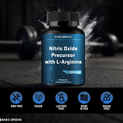 BASIC GREENS B081B5KRM9 dietary standards: Vegan, Non-GMO, Sugar-Free, and Gluten-Free capsules made in GMP certified facility.