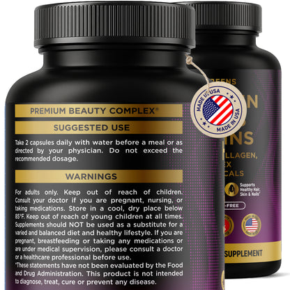 Hair, Skin & Nails Vitamins with Biotin 10000 mcg, Collagen, B-Complex & Botanicals – Supports Healthy Hair, Glowing Skin & Strong Nails – Non-GMO, Gluten-Free – Made in USA – 120 Capsules (Copy)