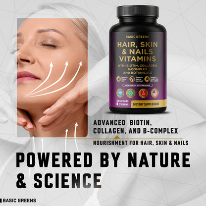 Hair, Skin & Nails Vitamins with Biotin 10000 mcg, Collagen, B-Complex & Botanicals – Supports Healthy Hair, Glowing Skin & Strong Nails – Non-GMO, Gluten-Free – Made in USA – 120 Capsules (Copy)