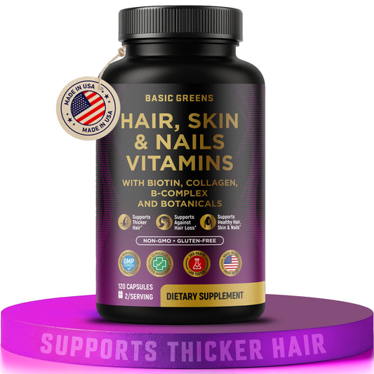 Hair, Skin & Nails Vitamins with Biotin 10000 mcg, Collagen, B-Complex & Botanicals – Supports Healthy Hair, Glowing Skin & Strong Nails – Non-GMO, Gluten-Free – Made in USA – 120 Capsules (Copy)