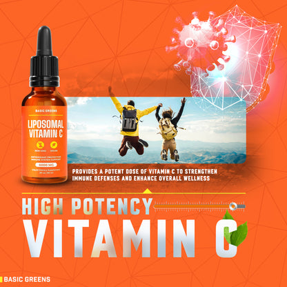 BASIC GREENS Liposomal Vitamin C Liquid – High Absorption Immune Support & Antioxidant Boost | Advanced Liposomal Delivery, Non-GMO, Vegan-Friendly Vitamin C Supplement, 4 Fl Oz (Copy)