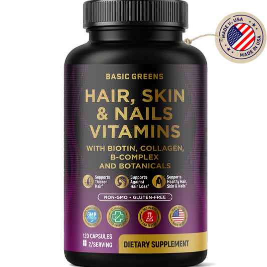 Hair, Skin & Nails Vitamins with Biotin 10000 mcg, Collagen, B-Complex & Botanicals – Supports Healthy Hair, Glowing Skin & Strong Nails – Non-GMO, Gluten-Free – Made in USA – 120 Capsules (Copy)
