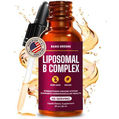 BASIC GREENS Liposomal B Vitamins Complex Liquid – High Absorption for Energy, Brain & Skin Health, Hair & Nails, Advanced Liposomal Delivery, Vegan, Non-GMO, 2 Fl Oz (Copy)