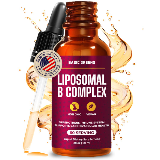 BASIC GREENS Liposomal B Vitamins Complex Liquid – High Absorption for Energy, Brain & Skin Health, Hair & Nails, Advanced Liposomal Delivery, Vegan, Non-GMO, 2 Fl Oz (Copy)