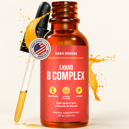 Vitamin B Complex Liquid Drops — 2 fl oz on a warm cream background